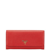 プラダ ヴィッテロダイノ 長財布 1MH132 レッド カーフレザー レディース PRADA 【中古】
